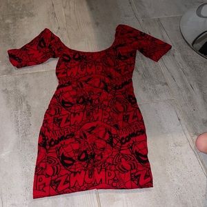 Marvel comics print red short sleeve dress